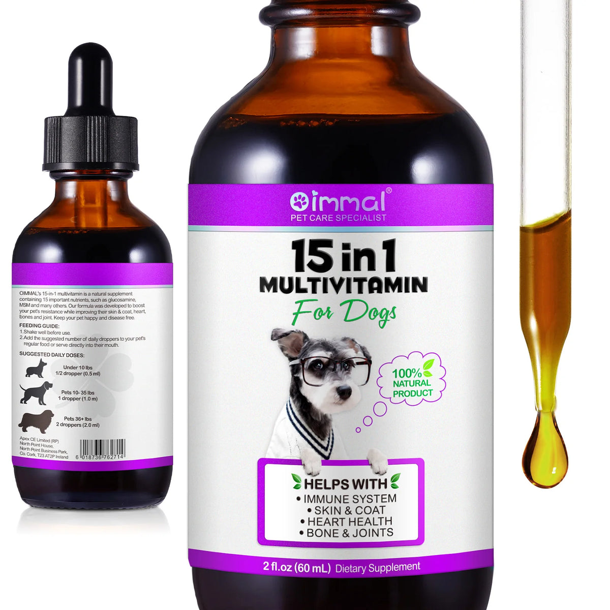 15 IN 1 Multivitamin Helps With Immune System Skin & Coat Heart Health Bone & Joints 100% Natural 60ml