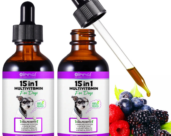 15 IN 1 Multivitamin Helps With Immune System Skin & Coat Heart Health Bone & Joints 100% Natural 60ml