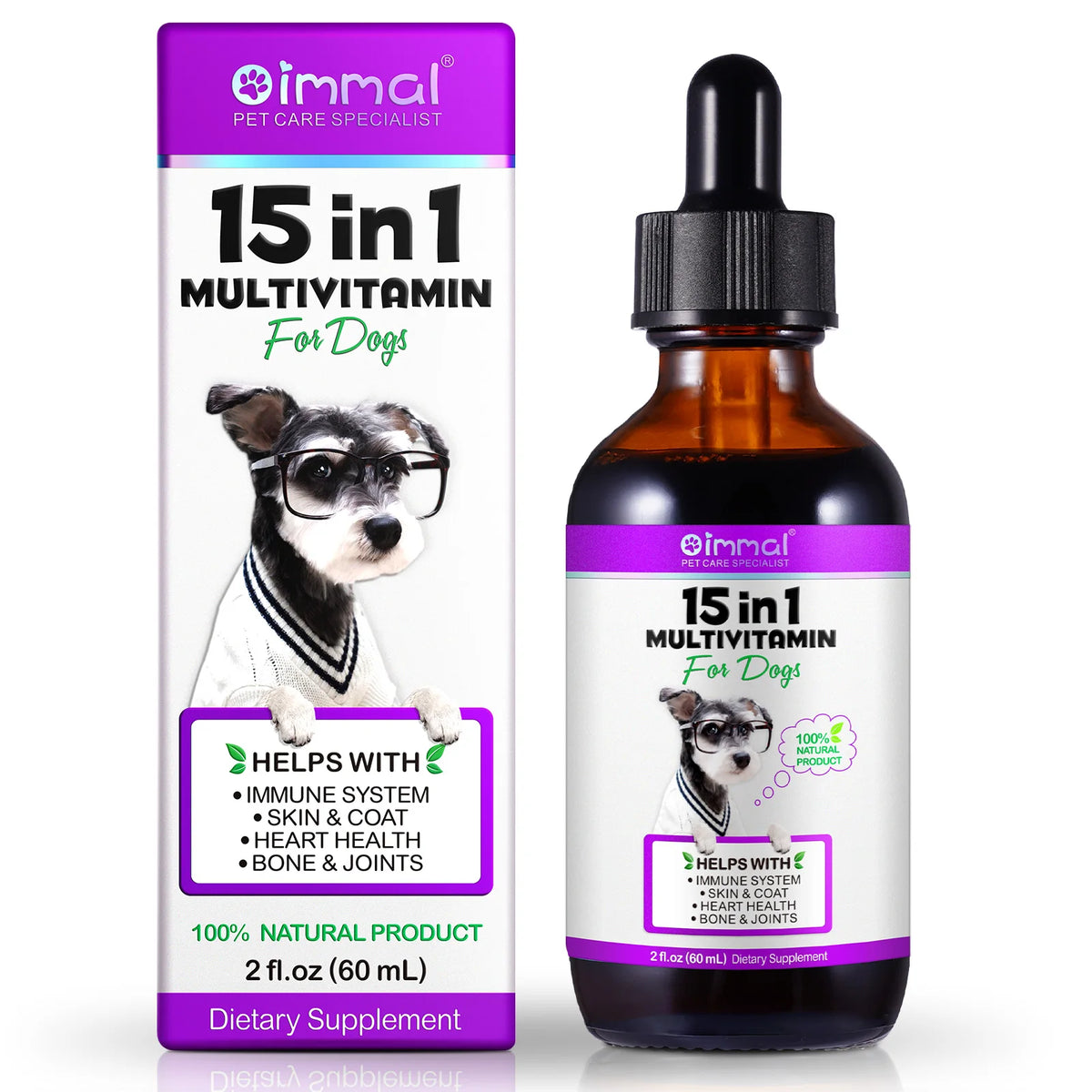 15 IN 1 Multivitamin Helps With Immune System Skin & Coat Heart Health Bone & Joints 100% Natural 60ml