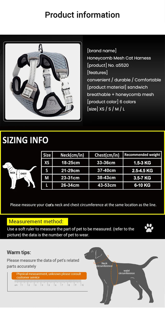 Harness and Leash for Cats - Adjustable and Reflective