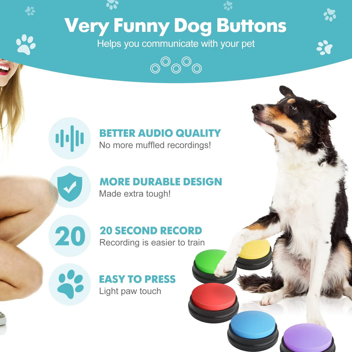 Voice Recording Button Pet Toys Buttons for Communication Pet Training Buzzer Recordable Talking Button Intelligence Toy