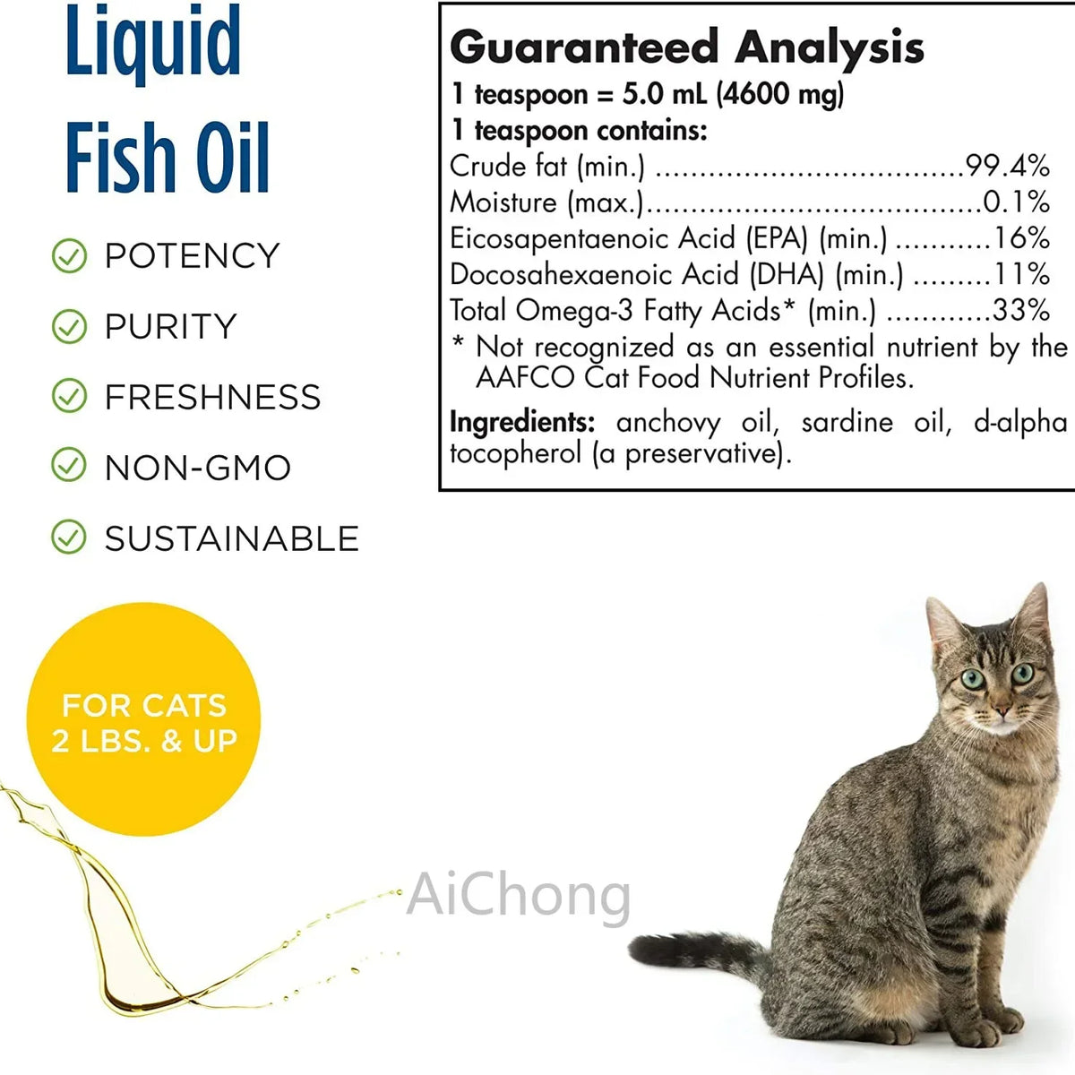 Omega-3 Pure Fish Oil for Heart, Skin, Coat, Joint Health formulated for Cats