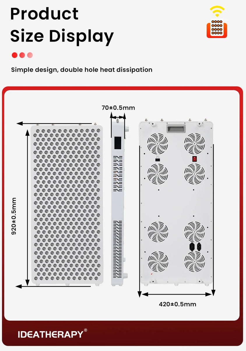 Red Light Panel with Mobile App Control: 480, 590, 630, 660, 670, 810, 830, 850, 1060nm Bluetooth full body Therapy