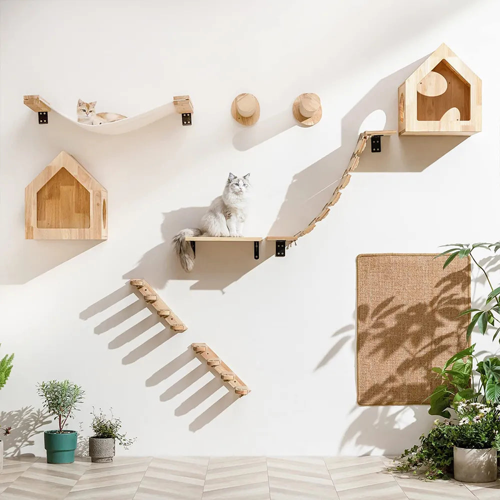 Wall Mounted Playgrounds for Cats - fun platforms to climb, jump, hide and sleep.