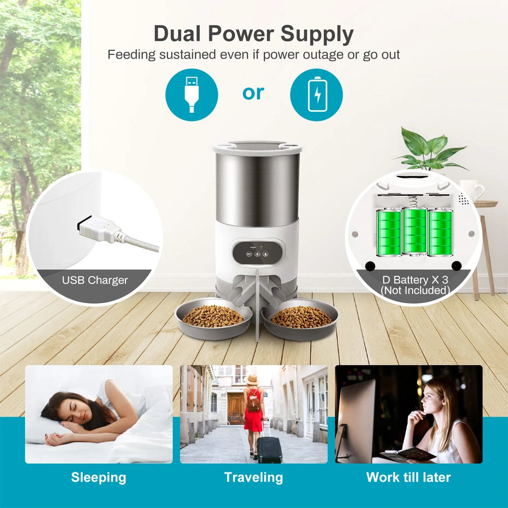 Automatic Smart Feeder WIFI Double Meal Compartments 3L & 4L