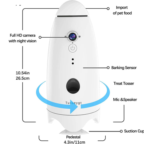 Smart 1080p Camera with Treat Dispenser 180°View Pet Treat Tossing Camera with Phone App 2 Way Audio