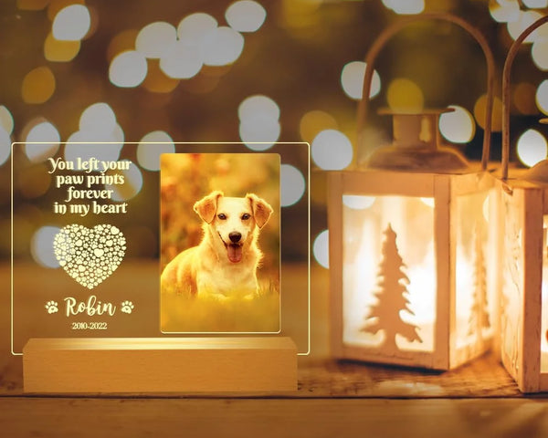 Pet LED Night Lamp Personalized 3D Memorial Gift with Wooden Photo Frame