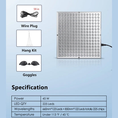 45W Red Light Therapy Panel Lamp for Anti Aging Treatment for Pain Relief, Skincare  & Facial Beauty with 225 LEDs