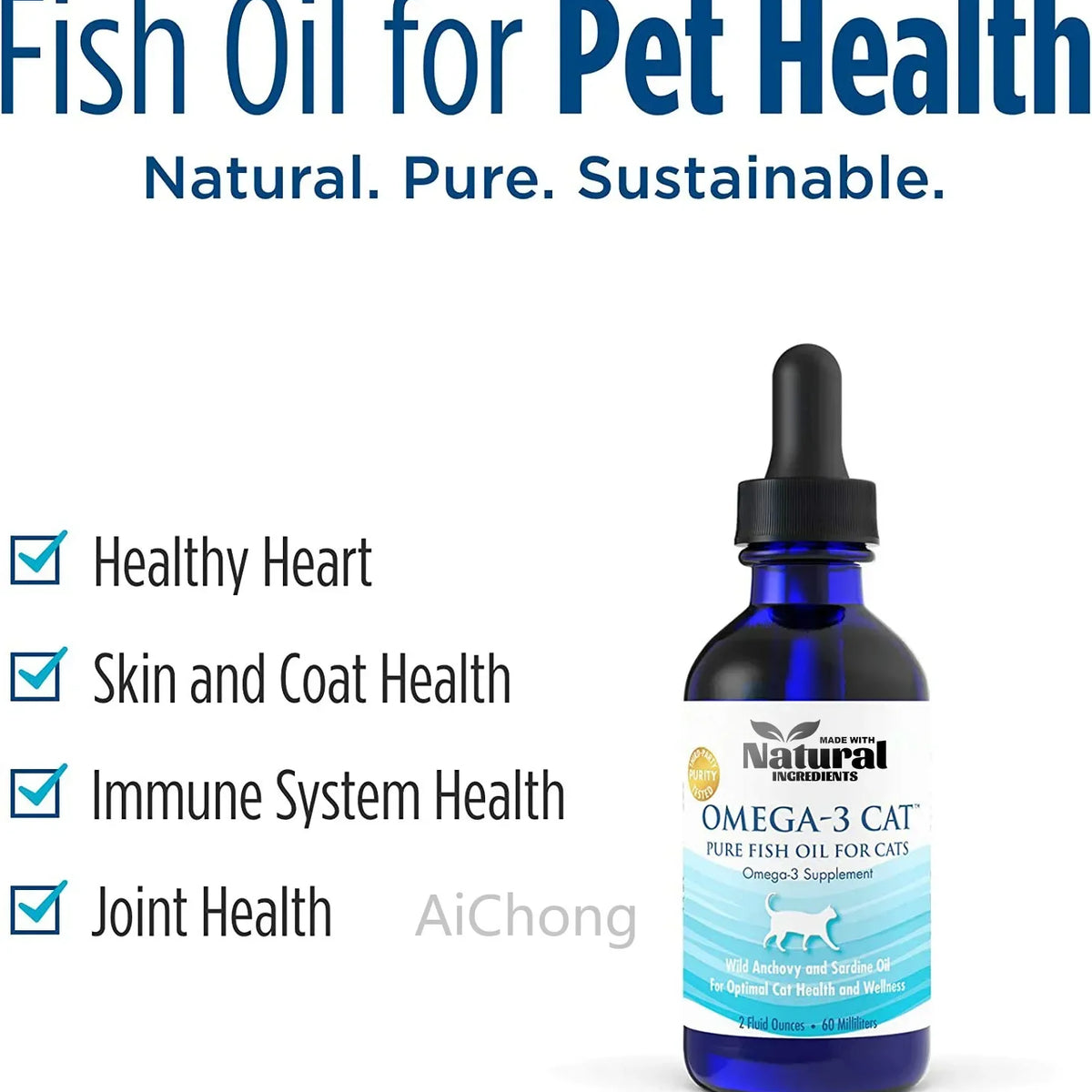 Omega-3 Pure Fish Oil for Heart, Skin, Coat, Joint Health formulated for Cats