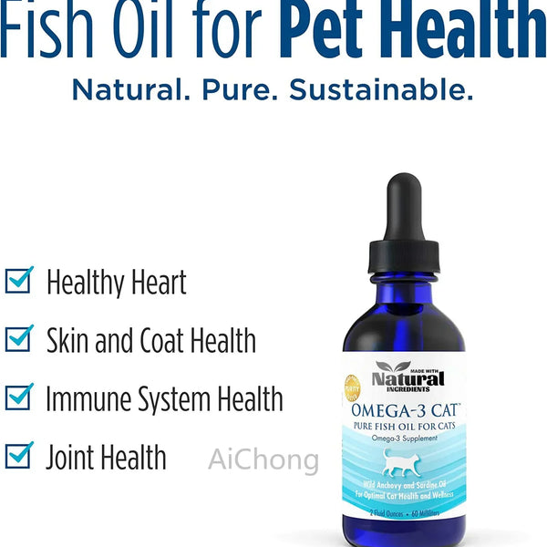 Omega-3 Pure Fish Oil for Heart, Skin, Coat, Joint Health formulated for Cats